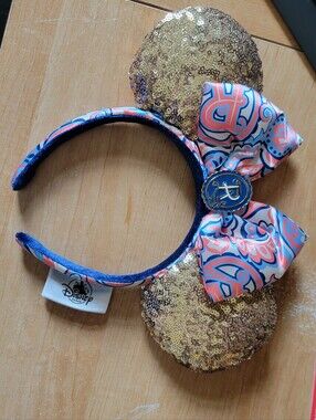 Disney Parks Riviera Resort Minnie Mouse Ear Headband Gold Sequins Grand Opening